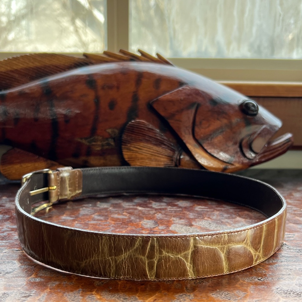 Croc🐊Embossed MaxMara Leather Belt Made in Italy Size Small Excellent Condition - Picture 2 of 4